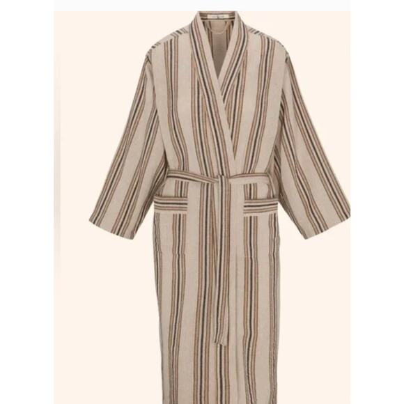 ODDBIRD Sz S M Emine Stripe Robe Duster Cotton Brown - Picture 1 of 11